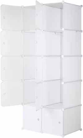 Modular wardrobe system, 10 dice, plastic wardrobe with doors, modular cabinet for space-saving storage, 70 x 45 x 175 cm, White door & Black cabinet. Storage for clothing, shoes, etc. (70 x 45 x 150 cm, White-1)