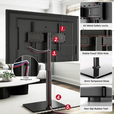 Регульований підлоговий кріплення для телевізора 100-190 см (43-75 дюймів), чорний