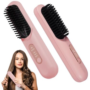 Бездротова випрямляч для волосся LOPHE з LED-дисплеєм, 3 температурні режими, акумулятор, для випрямлення волосся та бороди, білий (рожевий)