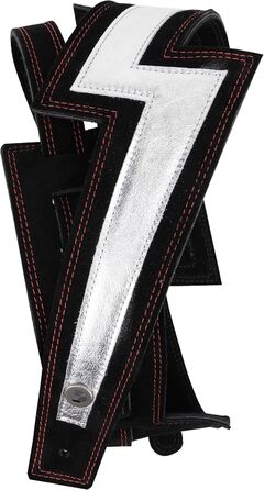 Гітарний ремінь D'Addario Planet Lock, чорний сатиновий, Lightning Bolt (для акустичної та електрогітари)