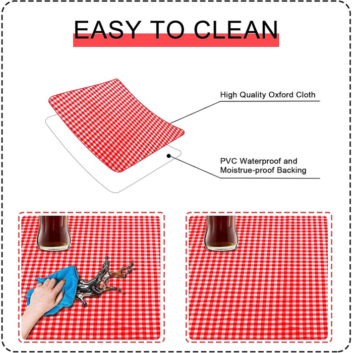 Плед для пікніка LIVEHITOP водонепроникний XXL, великий пляжний плед, складаний килимок для пікніка з ручкою для транспортування, для кемпінгу, парку, барбекю (150 x 200 см, червоно-клітинчастий)