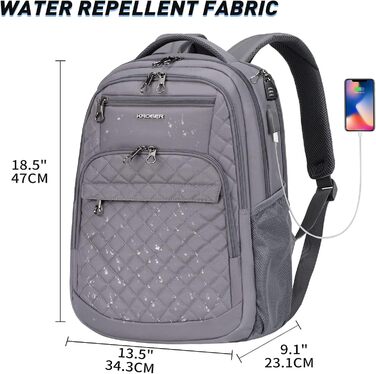 Рюкзак для ноутбука KROSER 17.3'' - бізнес, шкільний, туристичний з USB та RFID-захистом (сірий)