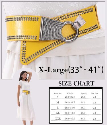 Жіночий пояс вінтажний широкий з еластичною стрічкою та пряжкою-застібкою. Колір: лимонний жовтий, розмір 31'-41'