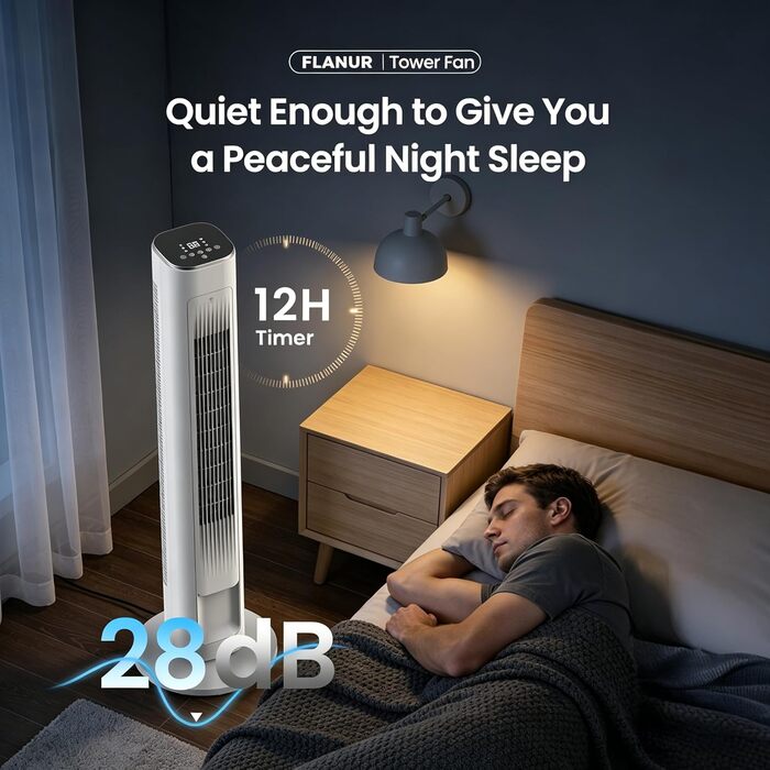 Вентилятор вежовий FLANUR WiFi Alexa, 108 см, 90° осциляція, 4 режими, таймер 12 год, білий