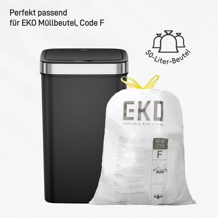 Сміттєвий бак EKO Hana Deluxe 50л з сенсором, чорний, пластик - автоматичний відро для кухні з плавним закриттям кришки