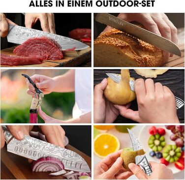 MOSFiATA 17-Piece Professional Knife Set with Titanium Coating - Stainless Steel Kitchen Knives, Chef's Knife Set with Finger Guards & Gift Box (Outdoor)