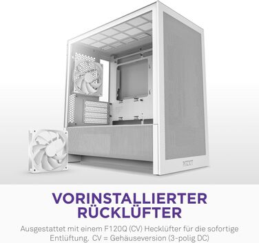 NZXT H3 – Корпус для ПК Micro-ATX з оптимізованим повітряним потоком, 120мм вентилятор, підтримка Full-Size GPU, радіатори 280мм/240мм (білий, Flow)