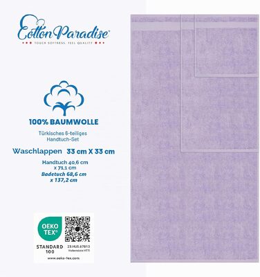 Набір рушників для ванної Cotton Paradise, 100% бавовна, м'які та гігроскопічні, турецькі рушники фіолетового кольору, 6 предметів (2 великих, 2 середніх, 2 маленьких)