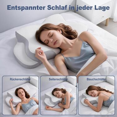 Ортопедична подушка з Memory Foam для сну на боці, спині та животі, біла. Знімний дихаючий чохол.