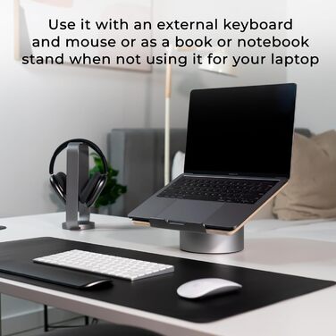 Підставка для ноутбука HumanCentric на стіл, сіра, алюміній, сумісна з MacBook, ергономічна, чорний горіх, дерево