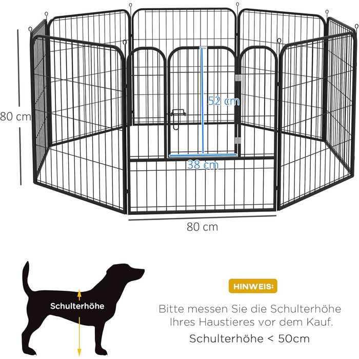 Летворешітка PawHut для цуценят, 8-секційна, 80x80 см, для собак, котів, тварин, внутрішня та зовнішня | PawHut