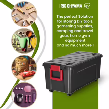 Iris Ohyama Large Plastic Storage Box, 60L Garage Storage Box, Set of 3, SIA-60, Black, Stackable, Clasp Fasteners, B59 x D39.5 x H35.5 cm (75L x1)