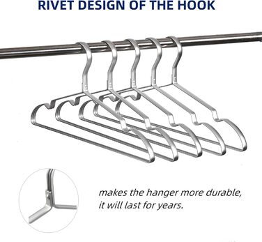 Amber Home 20-Piece 42cm Lightweight Aluminum Iron Clothes Hangers, Matte Silver Metal Clothes Hangers with Non-Slip Groove for Suit, T-Shirt, Shirt, Jacket, Dress, Pants, Robust and Lightweight