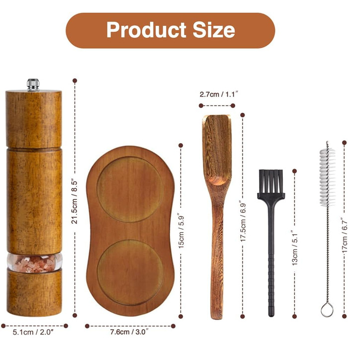 Механічна млинка для солі та перцю з керамічним жорном, регульована ступінь помелу, набір 2 шт. з підставкою, висота 21,5 см