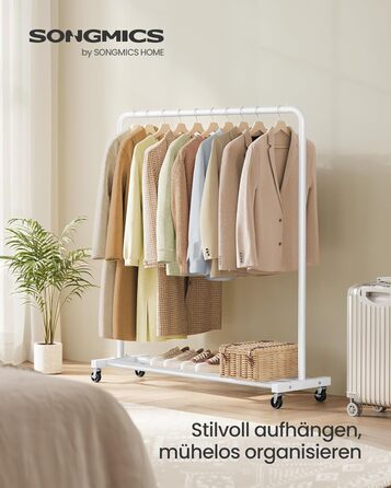 SONGMICS Кільцева вешалка для одягу на колесах, біла, до 50 кг, 38 x 110 x 141,5 см, HSR016BH01