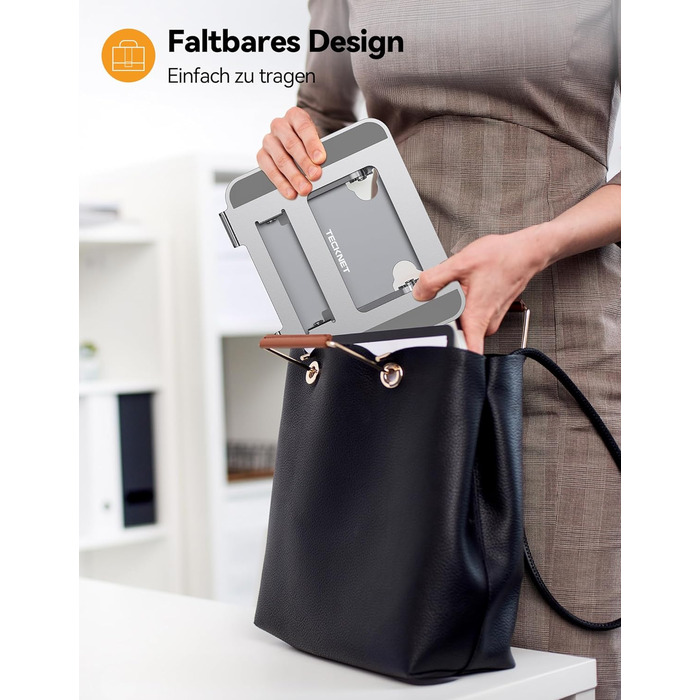 Підставка для ноутбука TECKNET регульована по висоті, ергономічна, складна, з вентиляцією, сумісна з 11-17.3 дюймами, для MacBook та планшетів (срібна)