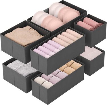 Lifewit Drawer Organizer Set, Closet Wardrobe Organizer Changing Table Drawer Organization System for Wardrobe Bedroom for Clothes, Children's Clothes, Socks, Underwear, Grey (Grey, 8)