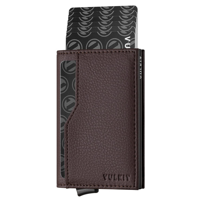 Кредитне портмоне VULKIT з двома вікнами для ID, RFID-захистом, автоматичний підйом, з натуральної шкіри, для карток та грошей (Коричневий)