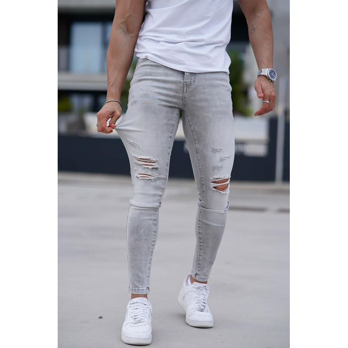 Чоловічі рвані джинси GINGTTO Skinny Stretch Slim Fit світло-сірі (34W/30L)