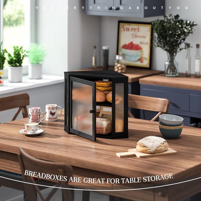 Блок для хліба, кухонна панель, велика місткість, бляха для хліба в стилі фермерського будинку, органайзер для кухонних панелей, двошаровий контейнер для хліба (білий, великий) 29.5 x 29.5 x 35 см (чорний, 29.5 x 29.5 x 35 см)