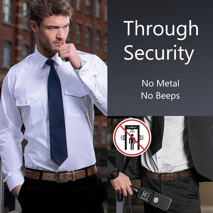 Чоловічий шкіряний ремінь VONMELLI без металу, TSA-сертифікований, для джинсів, з гіпоалергенною застібкою, розмір пояса 48-52