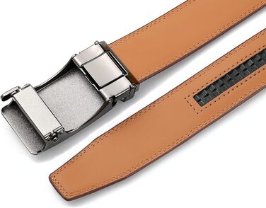 Чоловічий шкіряний ремінь Guvoosm з автоматичною застібкою, 3,5 см, колір коричневий, довжина 125 см, підходить для об'єму талії 92-107 см, для ділового костюма