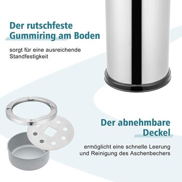 Металевий переносний попільничка Standaschenbecher з кришкою для внутрішнього та зовнішнього використання. Ідеально підходить для входу, виготовлений з нержавіючої сталі.