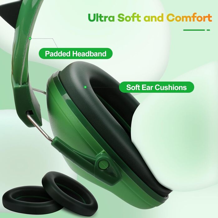 Навушники для захисту від шуму для дітей - пасивні навушники-капсули, SNR 28dB, для школи, аутизму, сну, навчання, гри на барабанах (зелені)