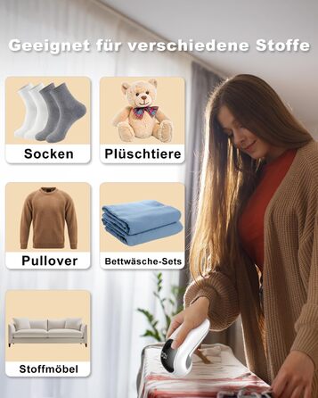 Електричний видалення ворсу для одягу, меблів та текстилю - портативний бездротовий прилад з LED-дисплеєм та 3 рівнями налаштування, чорний