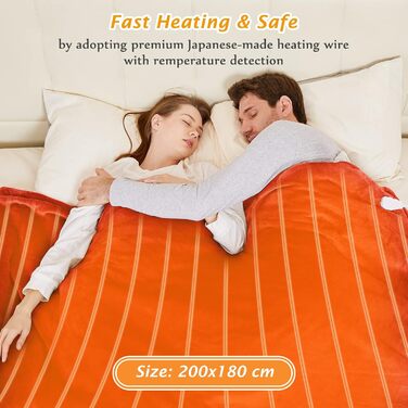 Електрична ковдра Mia&Coco з автовимкненням, 180x200 см, 10 режимів нагріву, таймер до 9 годин, захист від перегріву, пральна, блакитна (червона)