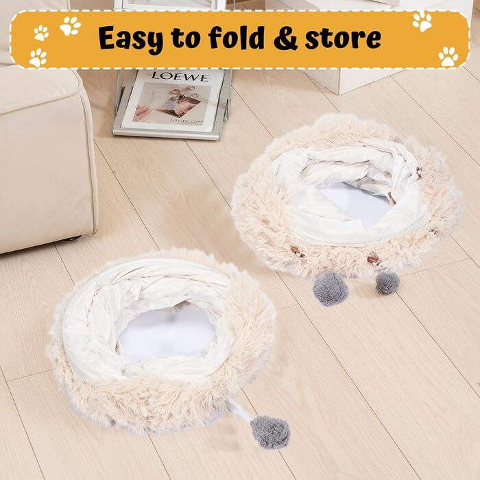 Cat Tunnel with Central Cushion, Soft Cat Toy Round Multi-Function Cat Bed - (Beige)