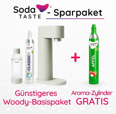Водопровідна система Mysoda Woody з дерева, з пляшкою 1л BPA-free, 2 балончики CO2 (Classic, Apple)