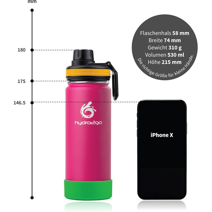 Stainless Steel Kids' Drinking Bottle - 100% Leakproof, BPA-Free with 2 Lids (Straw and Sport Cap) - Thermo Bottle for Children (Pink) - 500ml