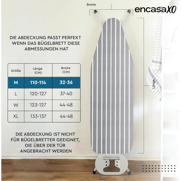Чохол для прасувальної дошки Encasa XO Roma (112x34 см), сірі смуги, термостійкий, з товстим шаром, еластичний, для стандартних дощок 125x39 см