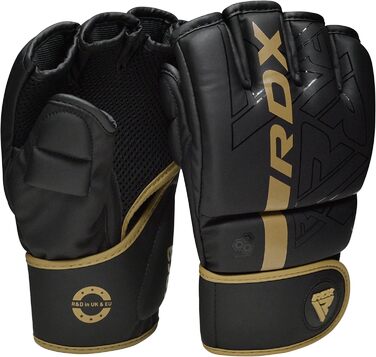 Боксерські рукавички RDX Profi MMA: шкіряні, для тренувань, спарингу, кікбоксингу, муай-тай, чорні (Золотий, S)