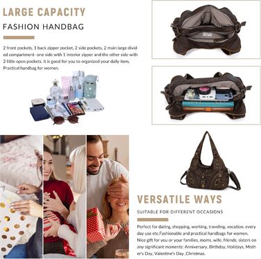 Сумка жіноча Angel Kiss Hobo через плече з PU шкіри, коричнева (801) - багато відділень