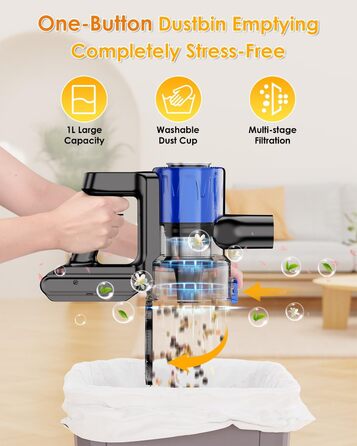 Бездротовий акумуляторний пилосос 50000Pa/500W з дисплеєм, 3 режими, антизаплутувальна щітка, док-станція, 1л, тихий, для шерсті тварин/килимів/підлоги/авто