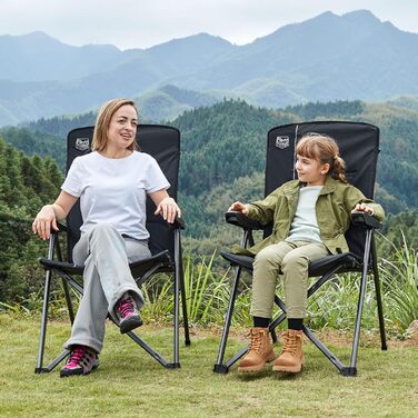 Кампінговий стілець розкладний Timber Ridge 2 шт, чорний, з високою спинкою, 3 положення, до 160 кг, широкий сидіння 57 см, для кемпінгу, балкону, дачі