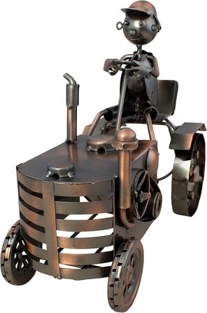 BRUBAKER Tractor Wine Bottle Holder with Tractor Driver - Decorative Object, Metal Bottle Stand with Greeting Card for Wine Gifts