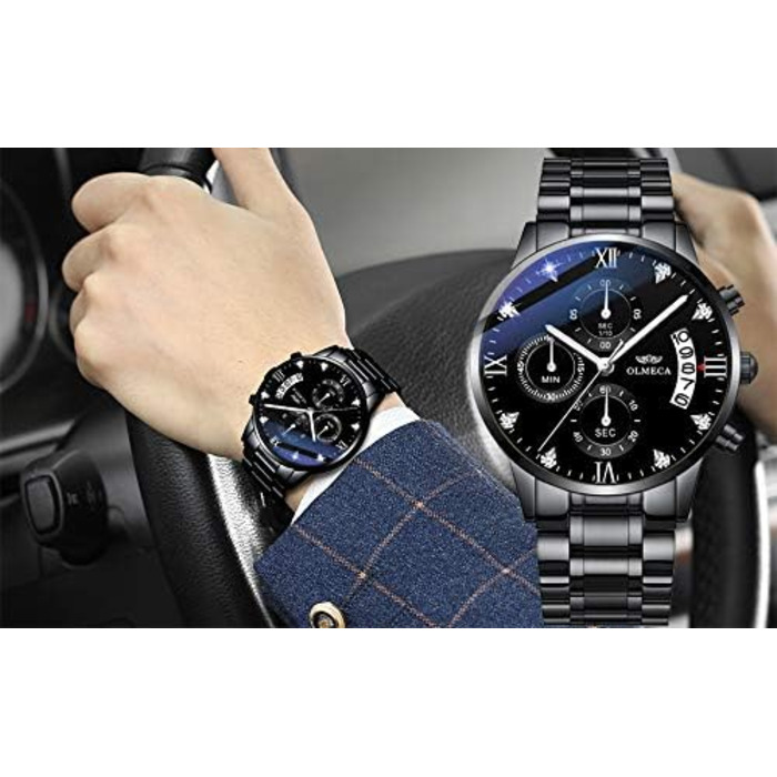 Годинник чоловічий DREAMING Q&P з нержавіючої сталі, аналоговий кварц, хронограф, багатофункціональний, чорний