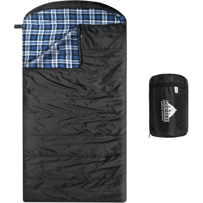 Спальний мішок Baumwoll-Flanell для дорослих: легкий, водонепроникний, 100% бавовна. Ідеально для кемпінгу, подорожей та відпочинку на природі (чорний / синій)