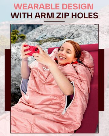 Сплячий мішок Sportneer Outdoor - ковдровий спальний мішок 3-4 сезони для дорослих, теплий, для кемпінгу, подорожей та активного відпочинку (200x85см, Рожевий)