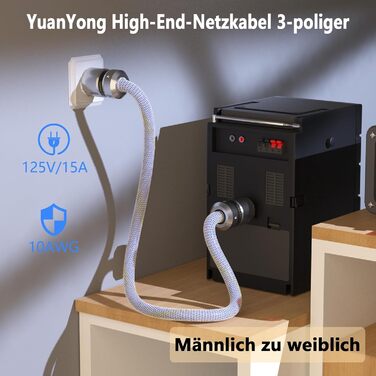 Audiофільний HiFi мережевий кабель живлення 10AWG з родієвим роз'ємом IEC320-C15, 125V/15A для підсилювача, сабвуфера та вінілового програвача, 1м