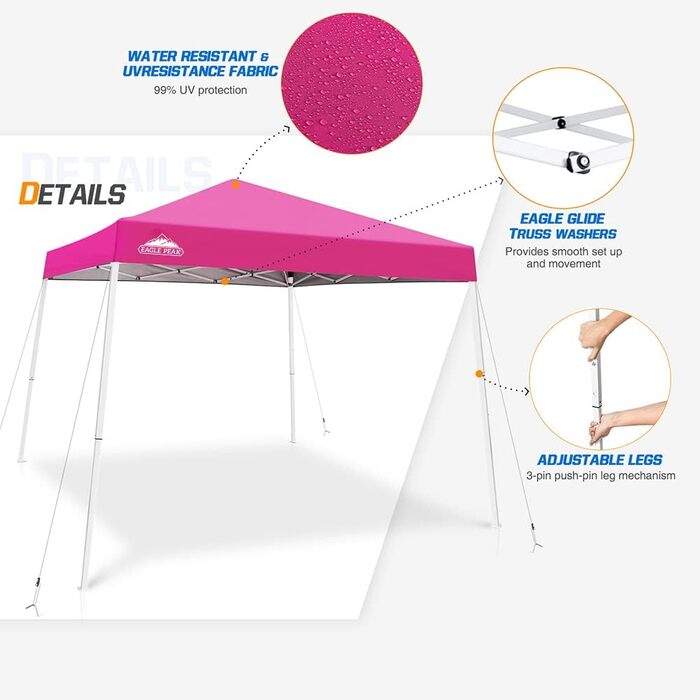 EAGLE PEAK 3x3m Event Tent with Slanted Legs, Pop-up Pavilion for Outdoor Use, UV Protection 50+, Waterproof, Foldable, Folding Pavilion for Camping, Garden, Party, Dark Blue (Polyester Alloy Steel)