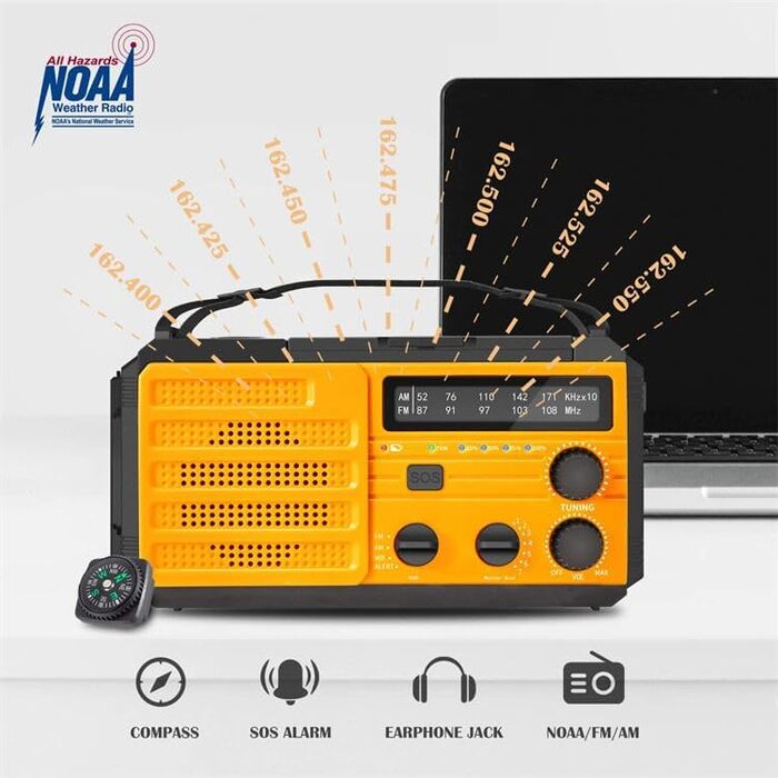 Сонячна радіостанція 20000mAh з ручним генератором, FM/AM/SW радіо, Powerbank, LED ліхтарик, SOS сигнал, USB зарядка для походу
