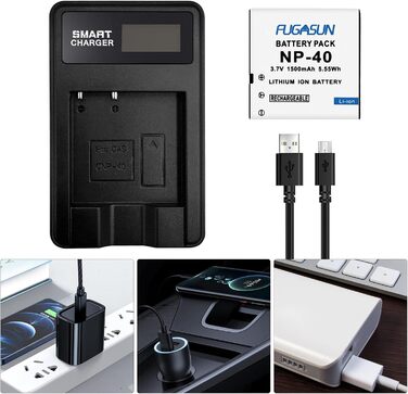 Акумулятор Casio NP-40 1500mAh (2 шт) + Зарядний пристрій LCD для фотоапаратів EX-Z1000, EX-Z1050, EX-Z1080 та ін.