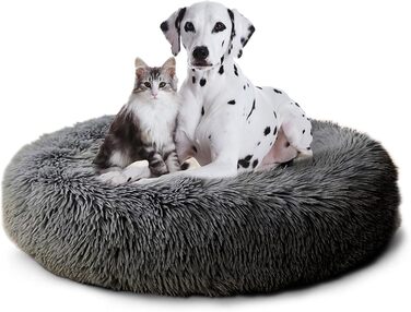 Кругле ліжко для собак та котів Caliyo, середнього розміру, 70 см (100 см), темно-сірий, плюшеве, миється, можна сушити в сушильній машині