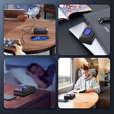 Зарядний пристрій USB 60W, 8 портів, з LCD дисплеєм, USB-C Hub для iPhone, iPad, Android, Samsung, Huawei, Kindle - Чорний