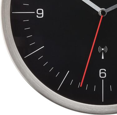 TFA Dostmann Wall Clock, 60.3544.01, No Ticking Sound, Kitchen Wall Clock, Analog, Glass Stainless Steel Black-Silver, 245 x 41 mm