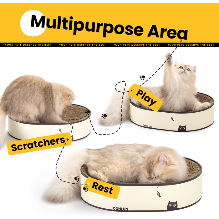 Кігтеточка для котів Conlun 2 в 1: овальна кігтеточка-ліжко з гофрокартону, 43x33x10 см